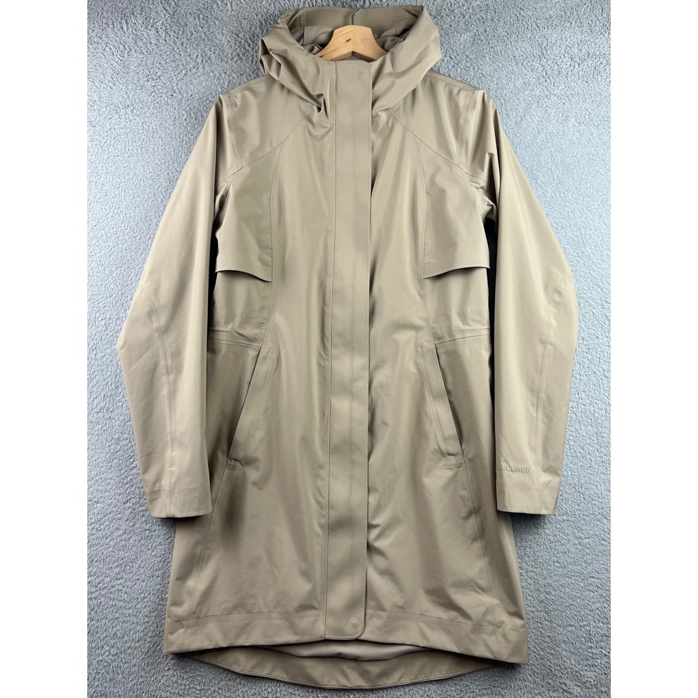 Lululemon Women Tan Beige Hooded Long Rain Jacket Coat Windbreaker Size 4
